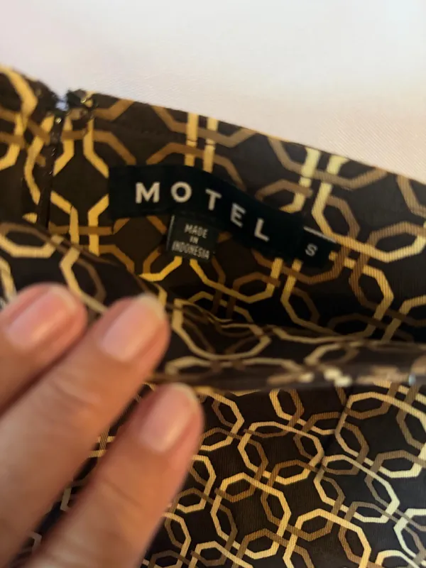 Motel Rocks Black Mini Skirt with Gold Geometric Chain Print - Image 3