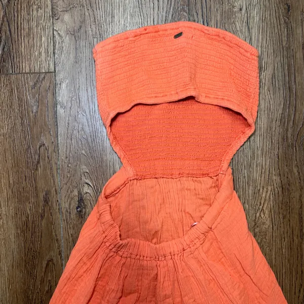 Rip Curl Orange Peach Tiered Maxi Dress Smocked Strapless XS 100% Cotton Boho - Image 10