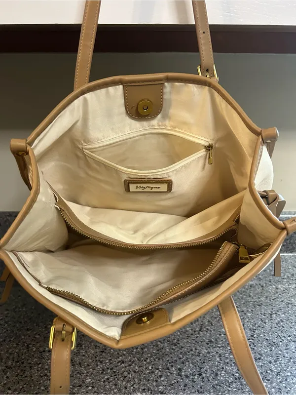 Mystique Boutique Cream and Tan Canvas Tote Bag - Image 5