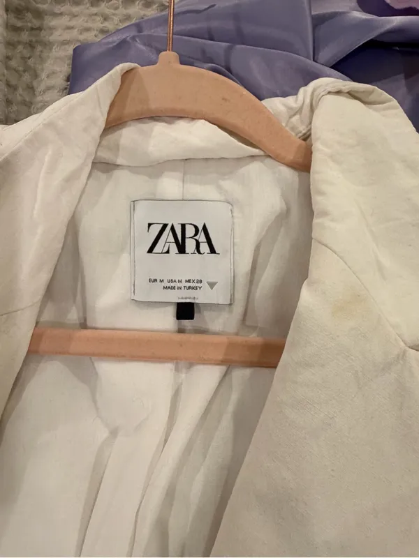 Zara linen Cropped Women's Blazer Jacket in Ivory - Image 2