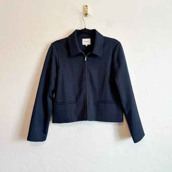 Reformation | NWOT Brynlee Wool Blend Pleated Mini Skirt & Zip Jacket Set, Navy‎ - Image 4