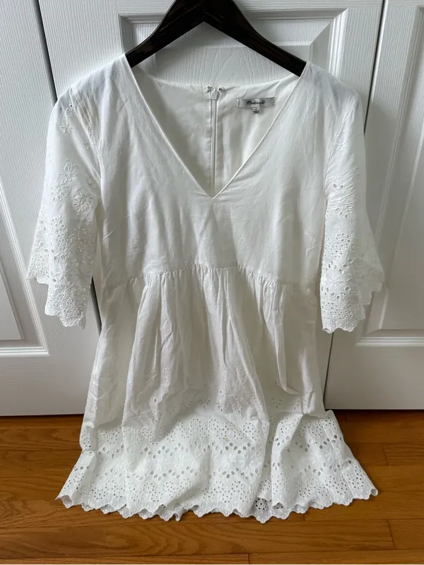 Madewell Eyelet Lattice Dress in White - Image 2