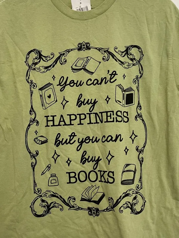 NEW NWT HOT TOPIC Buy Books Boyfriend Fit T-Shirt Green Short Sleeve Tee JUNIORS - Image 3