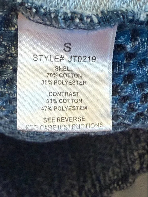 Oli & Hali Mixed Fabric Distressed Crewneck pullover, size small, gray/blue - Image 5