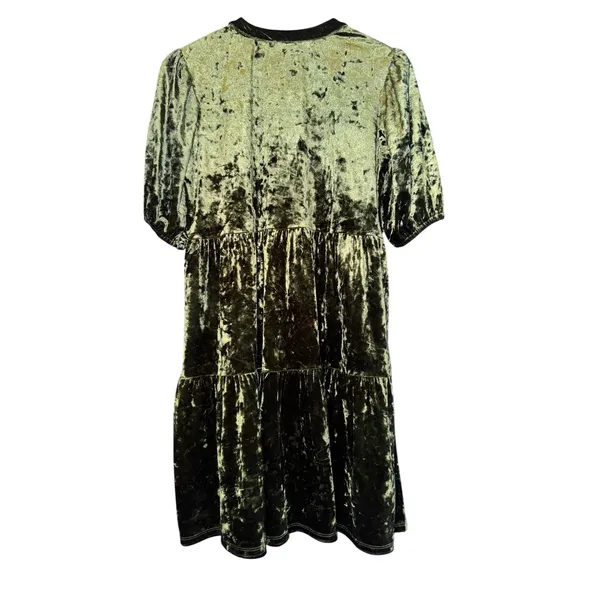Chrysanthemum Velvet Tiered Puff Sleeve Mini Dress Small Fall Christmas‎ Holiday - Image 4