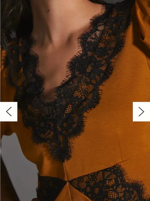 Anthropologie Lace Trim Peplum Top Mustard Black XL Romantic Boho - Image 2