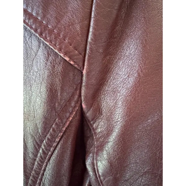 Vtg‎ Etienne Aigner Leather retro Jacket Sz 14 Burgundy Belted Button Front - Image 16