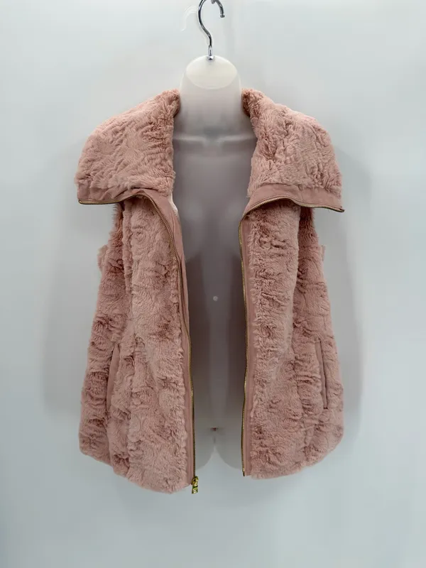 Marc New York Vest Women’s M Pink Faux Fur Zip Andrew Marc Plush Layering READ - Image 4