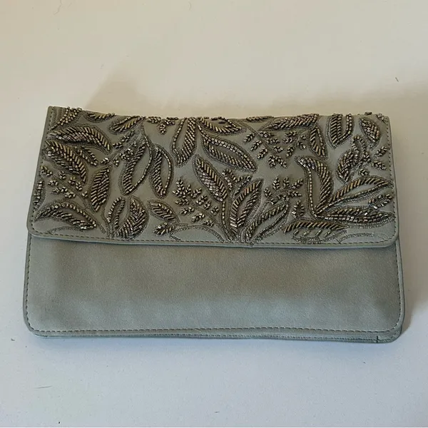 Abercrombie Embroidered Beaded Leather Gray Clutch - Image 2