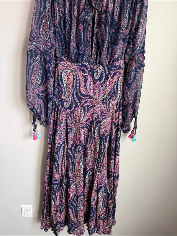 NEW Free People Mirage Paisley Bandana Print Sapphire Combo Maxi Dress 12 - Image 10