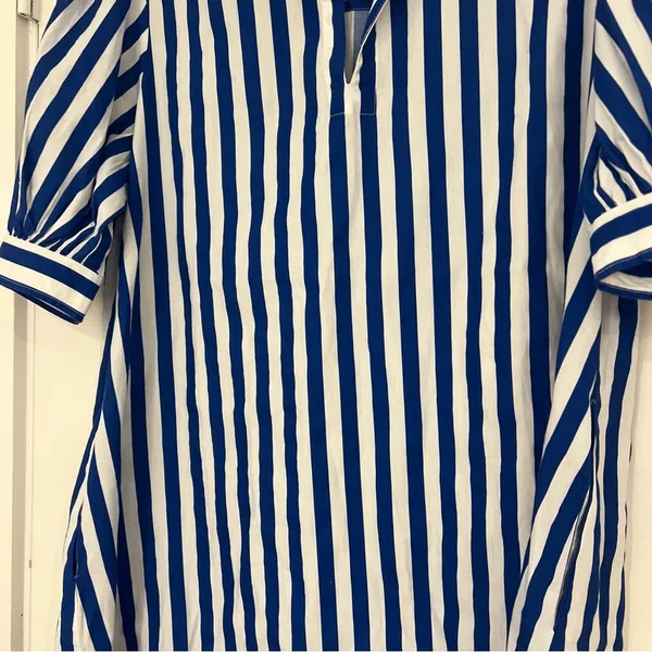 Navy Bleu Royal Stripe Puff Sleeve Shirt Dress - Image 7