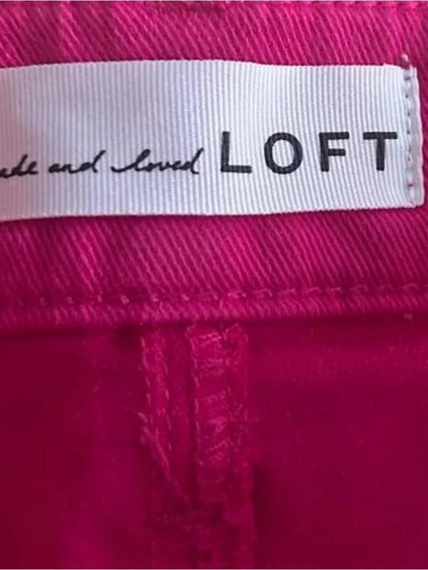 LOFT Pink Stretch Denim Kick Flare Cropped Pants Pockets Button- 32 2/2”- Waist - Image 2