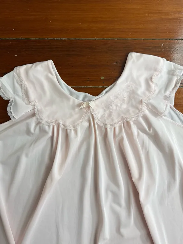 Vintage Shadowline Pink Nylon Tricot Peter Pan Collar Scallop Nightgown Sz M 💛🍄 - Image 8