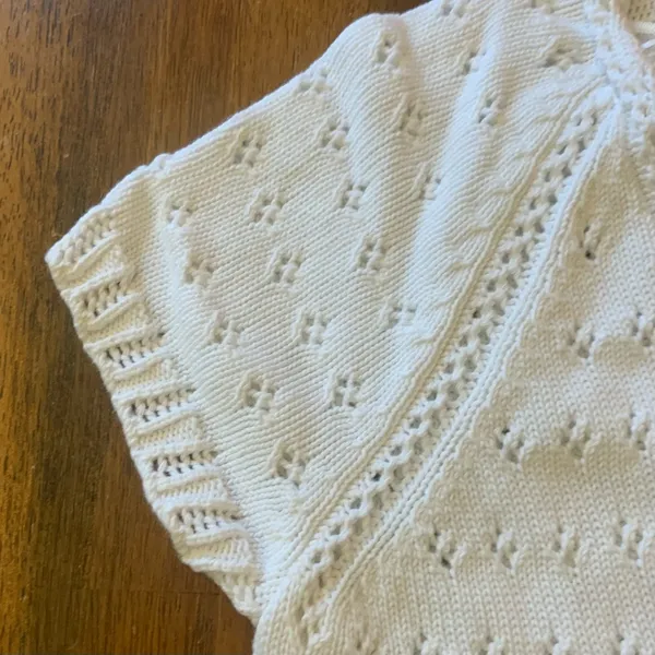 Jones New York Cardigan Medium White Eyelet Knit Sweater Button Waist 100%Cotton - Image 3