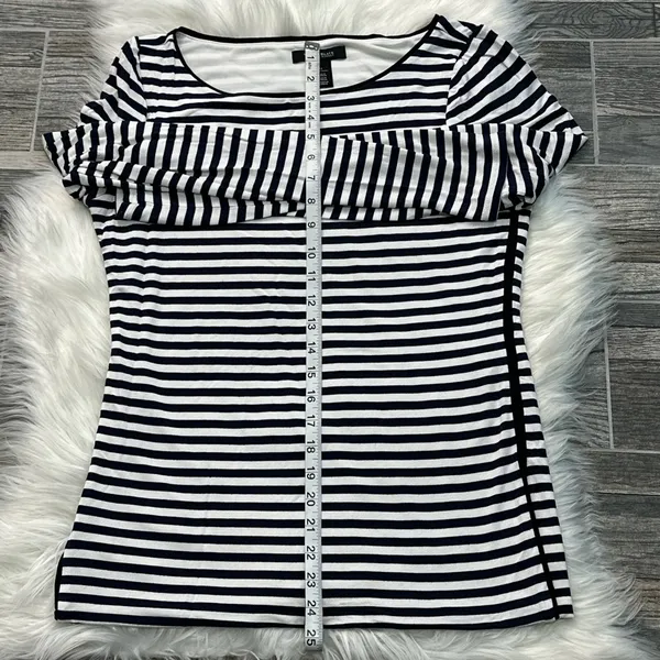White House Black Market Navy and White Striped Long Sleeve Shirt - Image 6