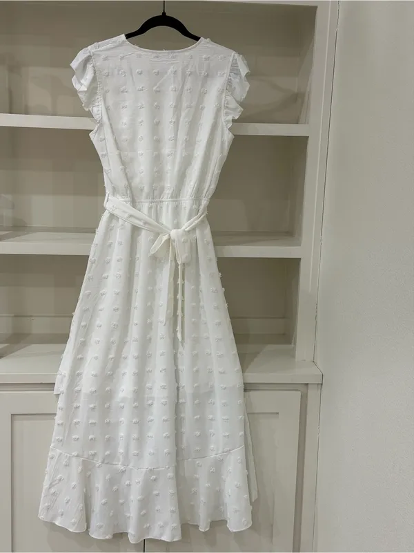 White Floral Wrap Maxi Dress with Tie Waist - Image 3