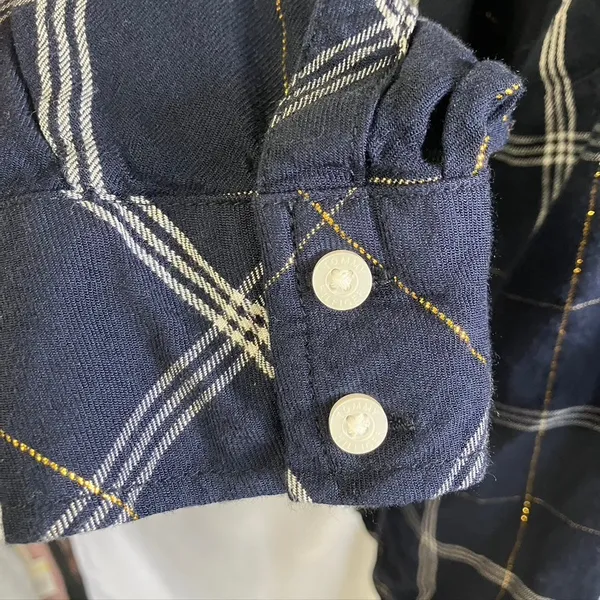 Tommy Hilfiger Women's Navy‎ Plaid Button Down Shirt Metallic Accents Size M - Image 6