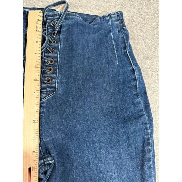 Free People Size 10 Womens Pants Jeans Blue‎ Tie High Waist Hippie Boho Denim - Image 13