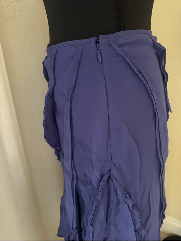 Anthropologie Indigo Ruffle Wrap Maxi Skirt High Slit Boho Romantic Size - Image 6