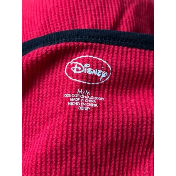 Y2K Mickey Mouse Fairy Grunge Thermal Waffle Knit Henley Red Long Sleeve Top M - Image 7