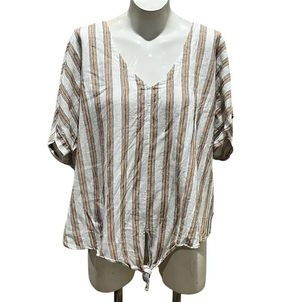 Ava & Viv Women's 2XL Striped V-Neck Blouse Tie Front Multicolor - Image 9
