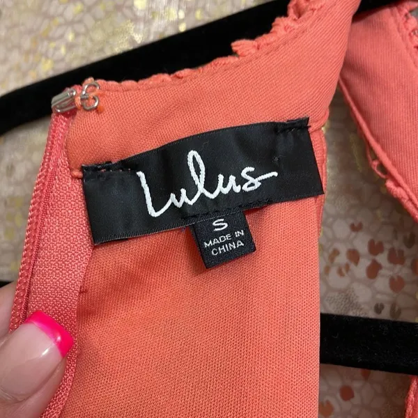 Lulus‎ Love Poem bright coral orange lace mini dress, size S, NWT - Image 7