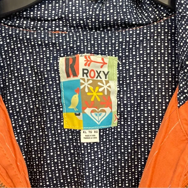 Y2K Utility Cargo Pinstripe Zip Up Roxy Orange Hooded Jacket Embroidered - Image 4