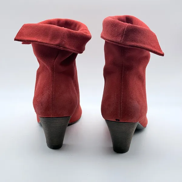 Free‎ People Suede Ankle Boots Women 36 Red Fold Over Cuff Pointed Toe Cone Heel - Image 5