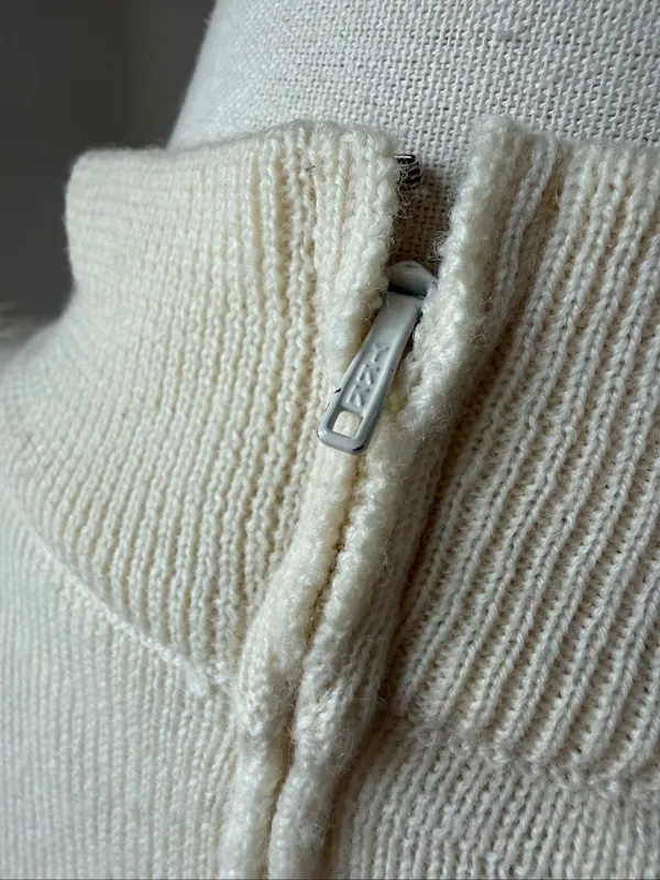 Vintage 80s Ciao Petites 100% Wool Knit Ivory Blouson Dress M - Image 7