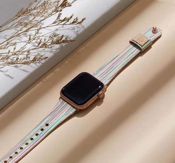 Slim Fabric Canvas Soft Leather Lining & Snap Button Apple Watch Band 42/44/45MM - Image 2