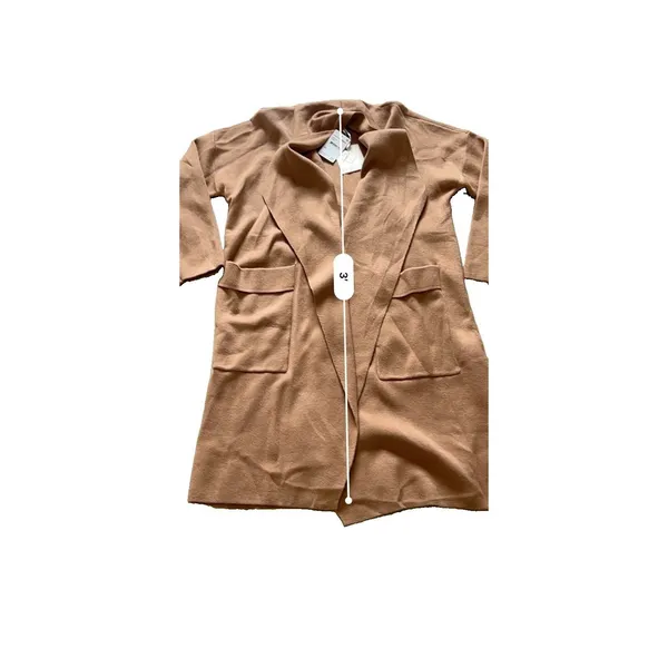 By Design Camel Long Open Front Coatigan Cardigan Pockets L M16512M Minimalist - Image 6