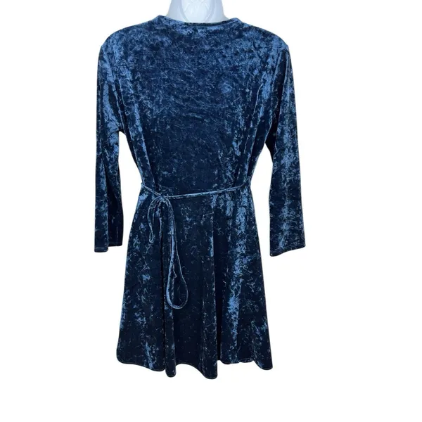 Lulus Women’s Blue Crushed Velvet Wrap Dress Size L Fit & Flare Holiday Party - Image 2