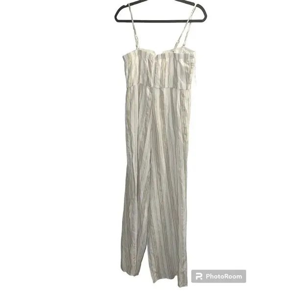 ✨MIOU MUSE sailor striped tie front jumpsuit in beige Sz Medium✨ White - Image 6