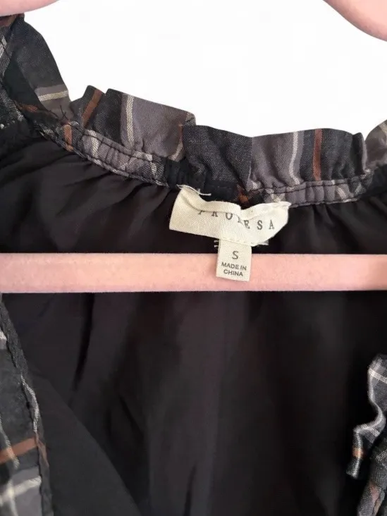 Prómesa Truly Tartan Tiered Midi Prairie Dress Black Brown Ombre Plaid Boho Sz S - Image 6