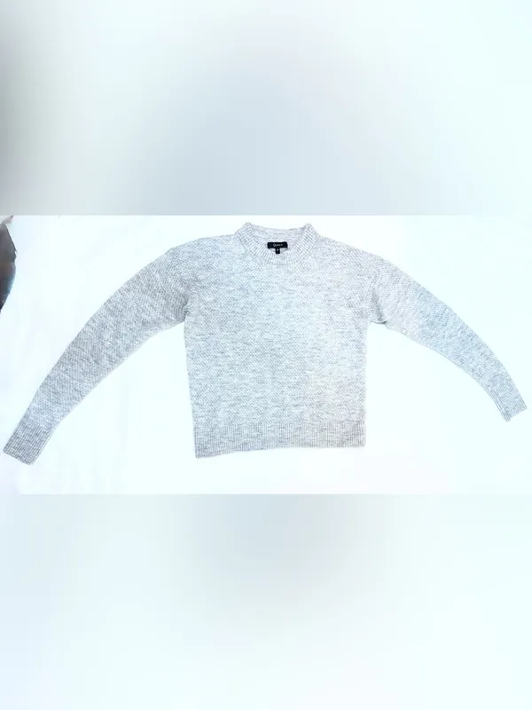 Quince Baby Alpaca Wool Diamond Stitch Crew Sweater – Light Grey – M - Image 4