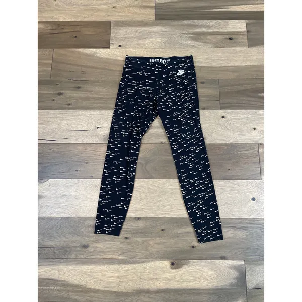 Nike Leggings Size M Black Cotton Logo Detail Mid Rise Stretch Athletic - Image 2