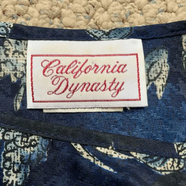Vintage California Dynasty Blue Floral Caftan‎ Dress Boho Midi Resort Lounge - Image 8