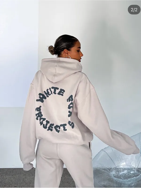 White Fox Boutique Project 5 Hoodie Small Gray Lounge Oversized Comfy Travel - Image 2