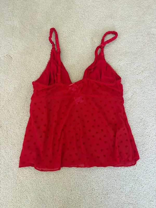 NWOT CottonOn iBODY Red Heart Print Sheer Camisole with Adjustable Tie & Straps - Image 2