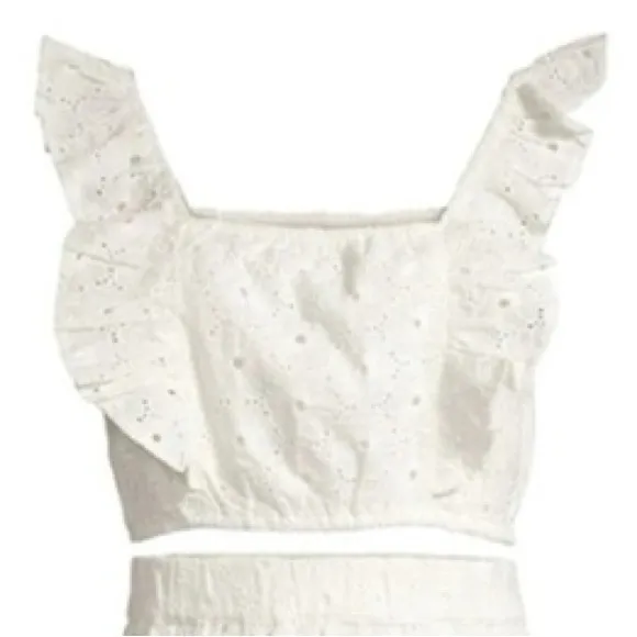 Avec Les Filles White Eyelet Ruffle Crop Top Square Neck Size Small - Image 7