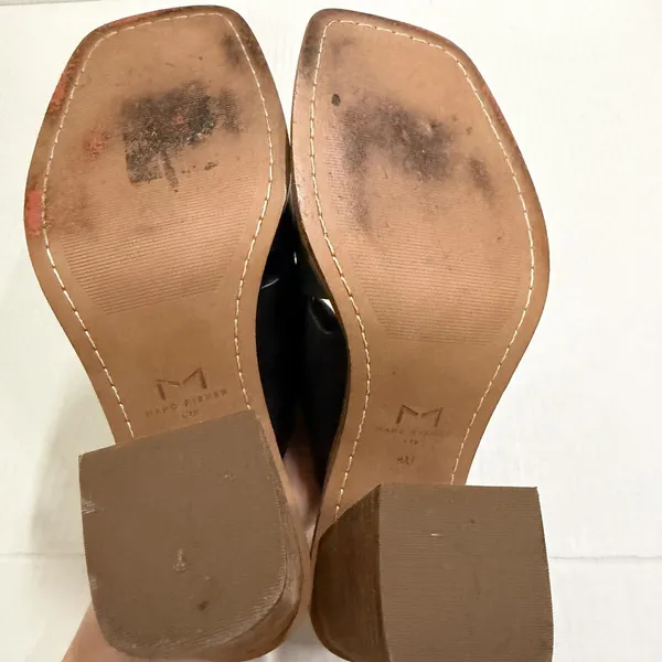 Marc Fisher Shoes Womens Size 9 Black Leather Block Heel Mule Sandals Square Toe - Image 9