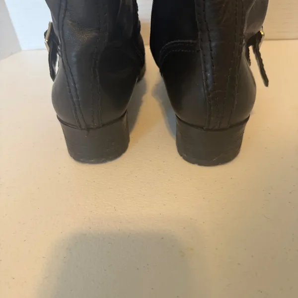 Marc Fisher Womens‎ Black Leather Moto Boots Buckle Strap Mid Calf Cap Toe 9M - Image 9