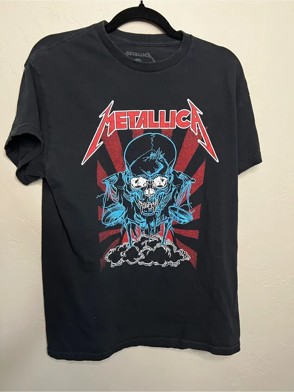 Metallica And Justice For All Sunburst Skull Black Graphic Band T-Shirt - Image 2