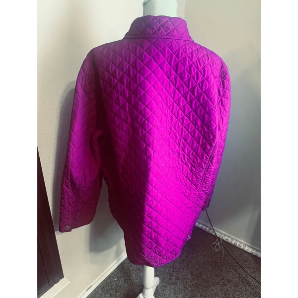 Lauren Ralph Lauren Quilted Jacket Magenta Purple Snap Front Peter Pan Collar L - Image 3