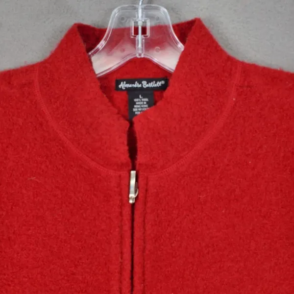 Alexandra Bartlett Cardigan Sweater Womens Size L Wool Fuzzy Red Zip‎ Up Jacket - Image 2