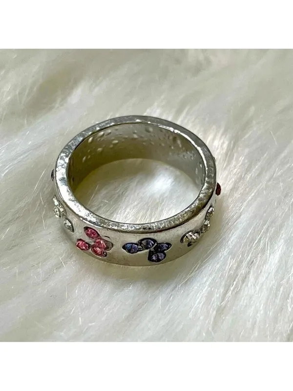 Ring Butterflies Silver Tone With Clear Pink Purple Crystals Size 7 - Image 5