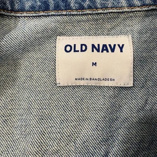 Old Navy Women Denim Trucker Jacket Medium Blue Jean Classic Button Distressed - Image 3