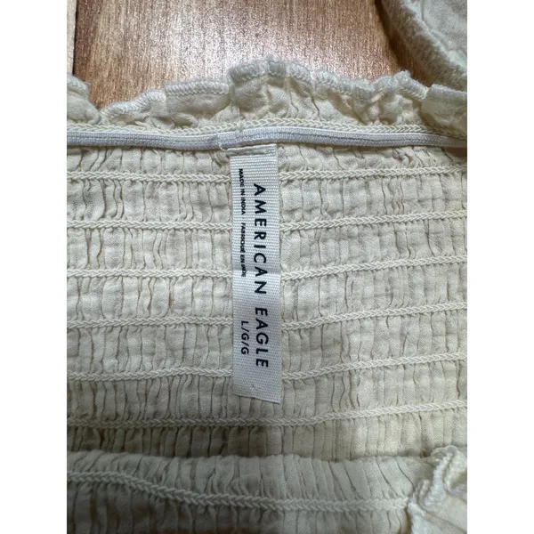 American Eagle‎ Cream Smocked Eyelet Peplum Top Long Sleeve Square Neck Large - Image 2