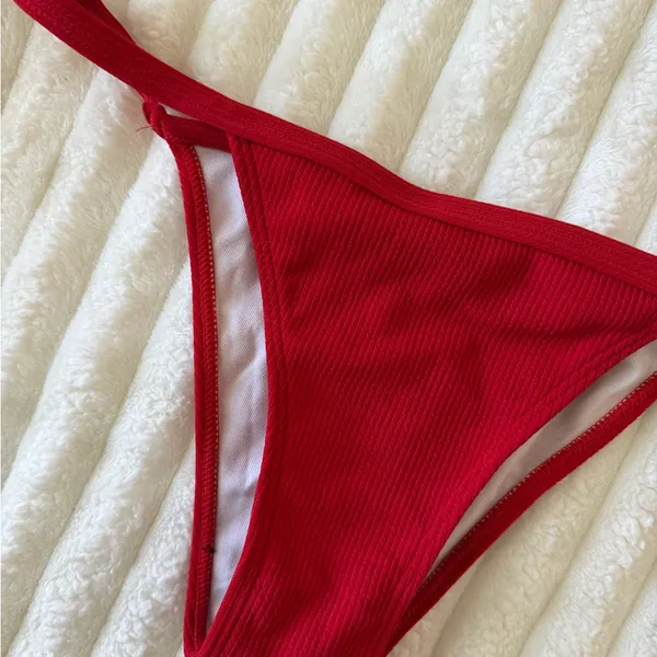 NWT Zaful Bright Red Ribbed Bikini Bottoms - Image 3