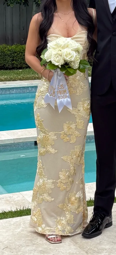 Peppermayo Gold embellished prom dress - Image 2